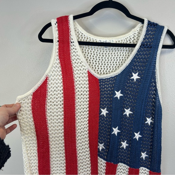 Cloud Chaser 1X Womens Knit American Flag Fringe Tank Top USA Summer Patriotic - Picture 9 of 9